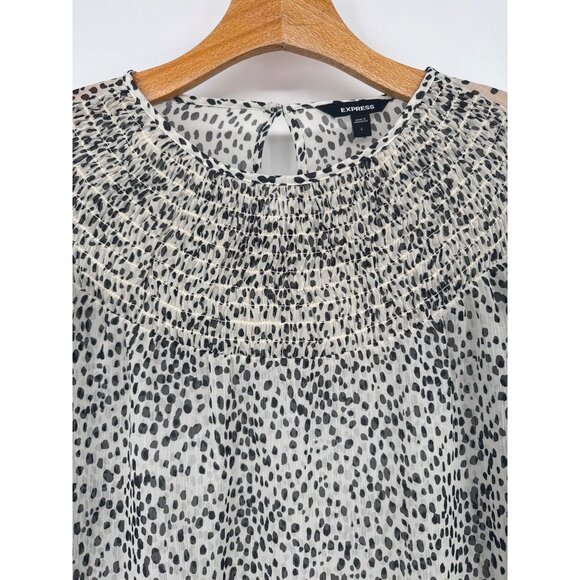 Express Womens Smocked Neck Chiffon Blouse Ruffle Sleeves animal Size large - Picture 3 of 5
